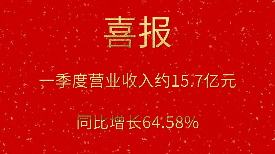 公司一季度实现营业收入约15.7亿元，同比增长64.58%